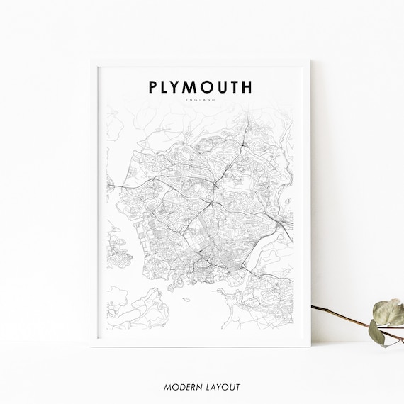 Plymouth England Minimalist City Street Map Print Black And White