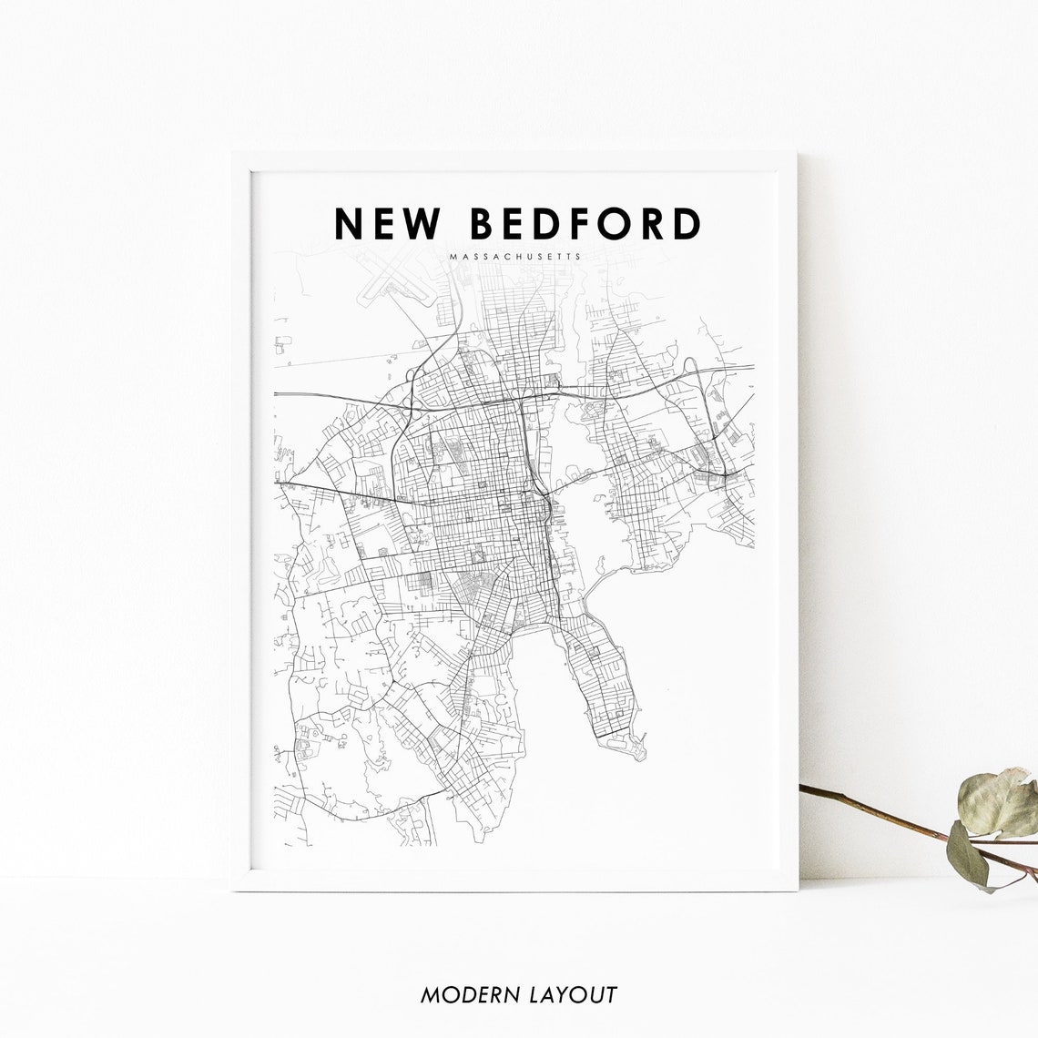 New Bedford Massachusetts Minimalist City Street Map Art Poster