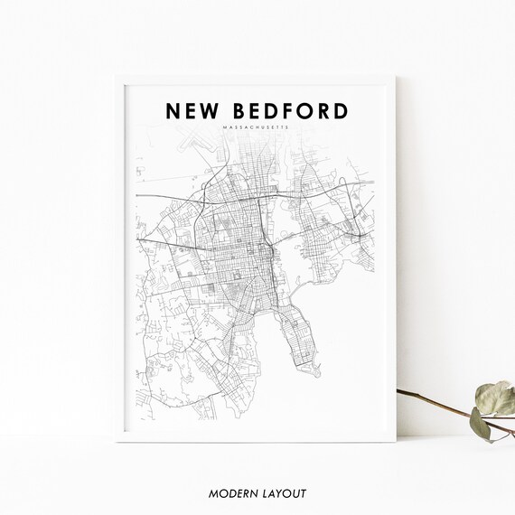 New Bedford Ma Map Print Massachusetts Usa Art Poster City Street Road Nursery Room Wall Office Decor