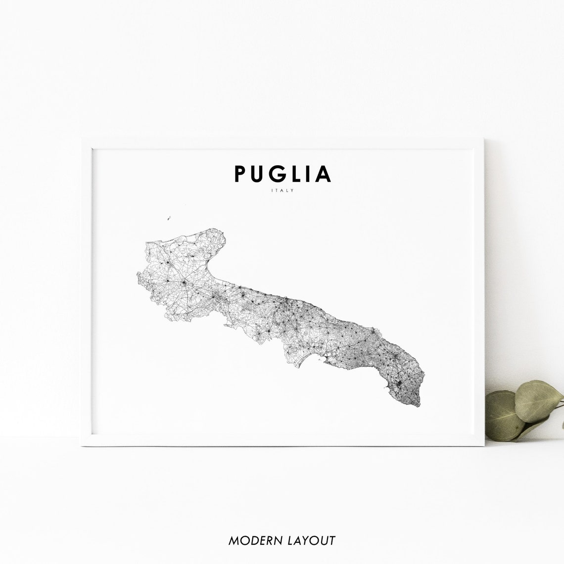 Puglia Apulia Italy Detailed Minimalist Road Network Map Poster