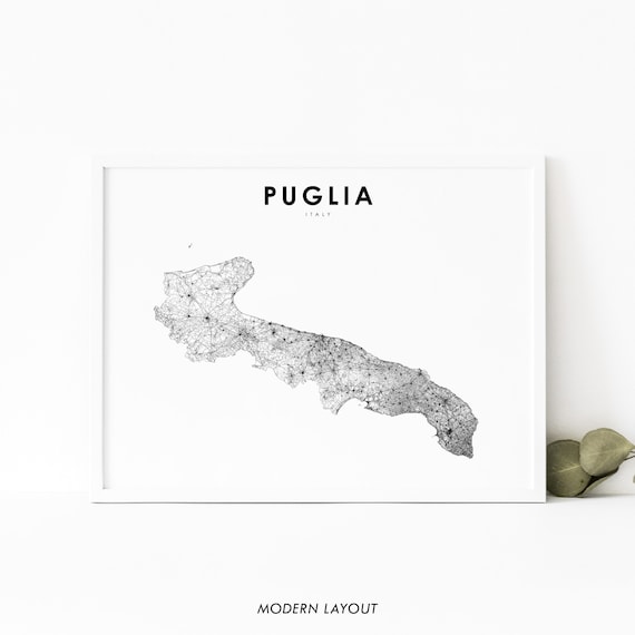 Puglia Italy Map Print Road Art Poster Apulia Italia Bari Nursery Room Wall Office Decor
