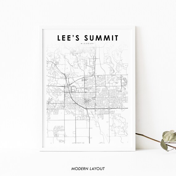 Lee's Summit Missouri Minimalist Black White City Map Wall Art