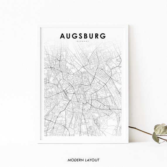 Augsburg Germany Map Print, Swabia Bavaria Decor