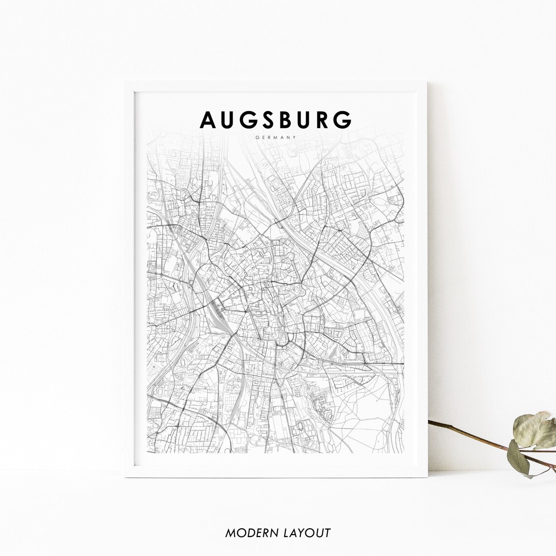 Augsburg Germany Map Print, Swabia Bavaria Decor
