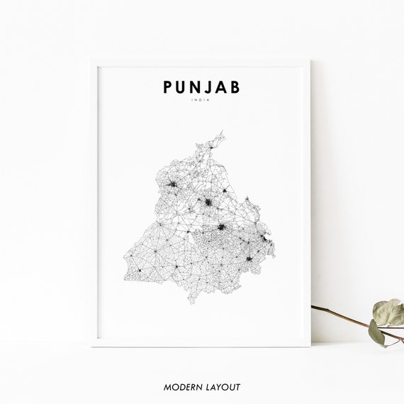 Punjab India Map Print, Travel Poster Wall Art