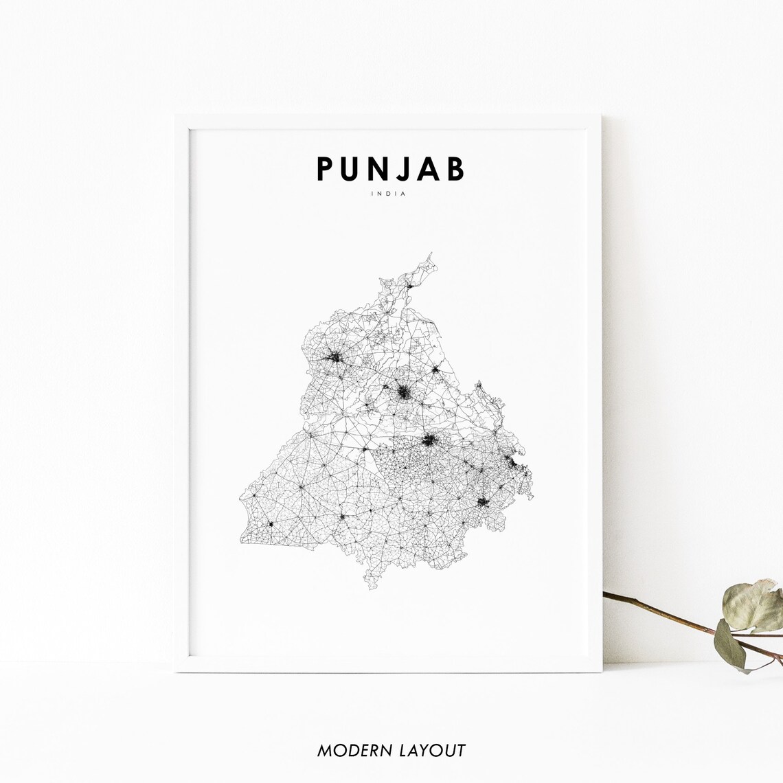 Punjab India Map Print, Travel Poster Wall Art