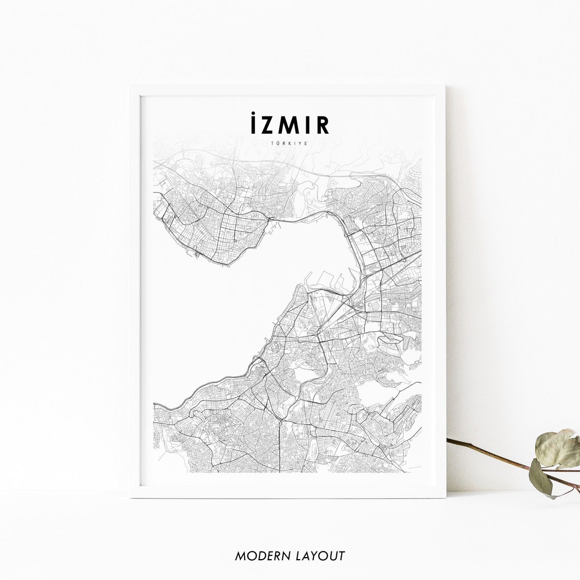 Izmir Turkiye Coastal Minimalist Black And White City Map Poster