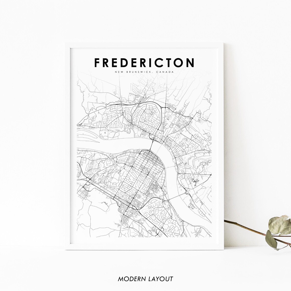 Fredericton New Brunswick Map Art Print, Canada