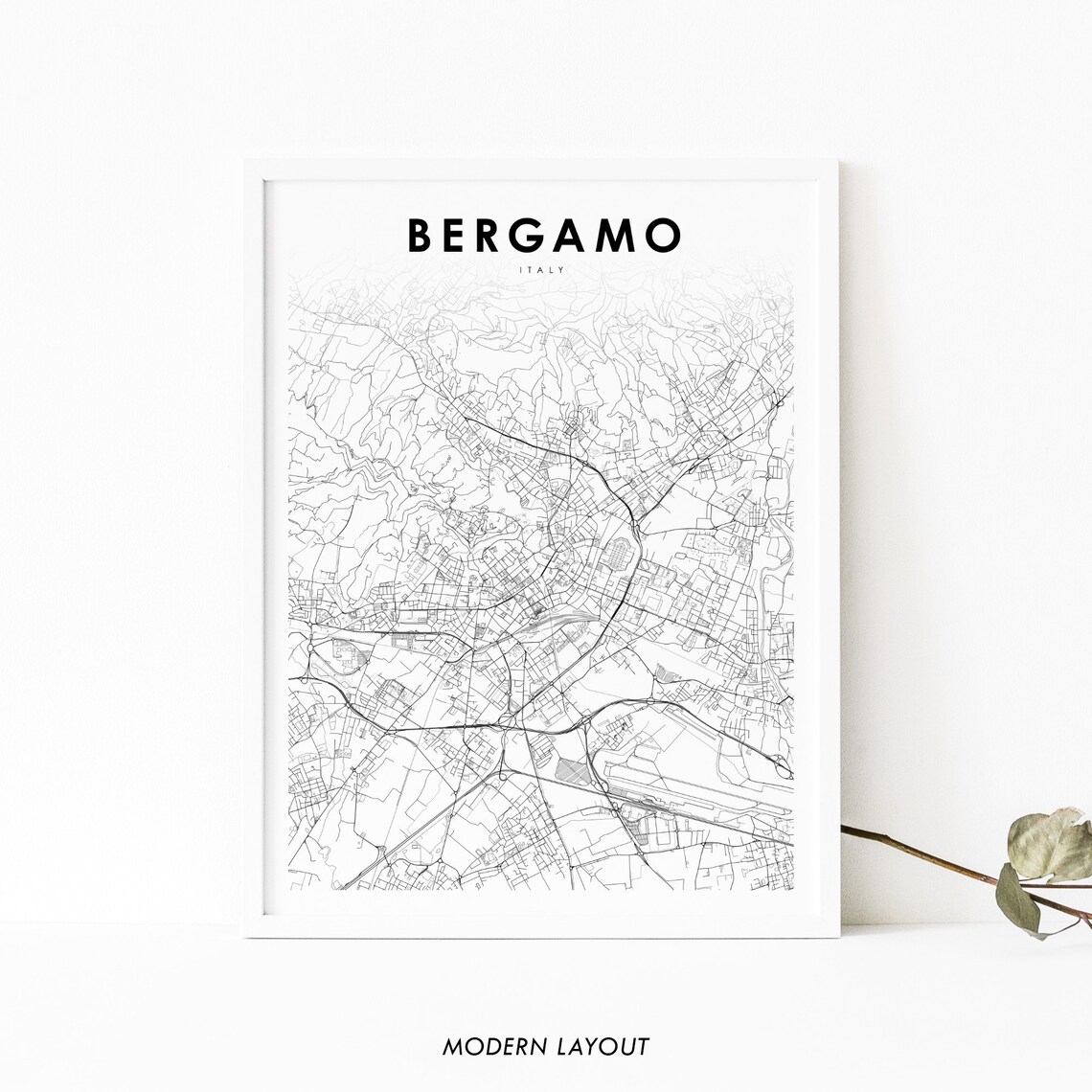 Bergamo Italy Map Print, Lombardy City Poster