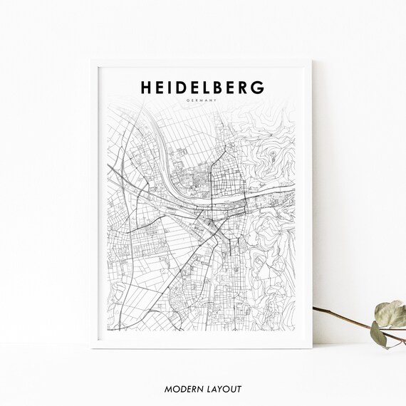 Heidelberg Germany Map Print Art Poster Badenwrttemberg Deutschland City Street Road Nursery Room Wall Office Decor