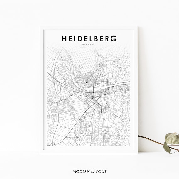 Heidelberg Germany Minimalist City Street Map Monochrome Wall Art