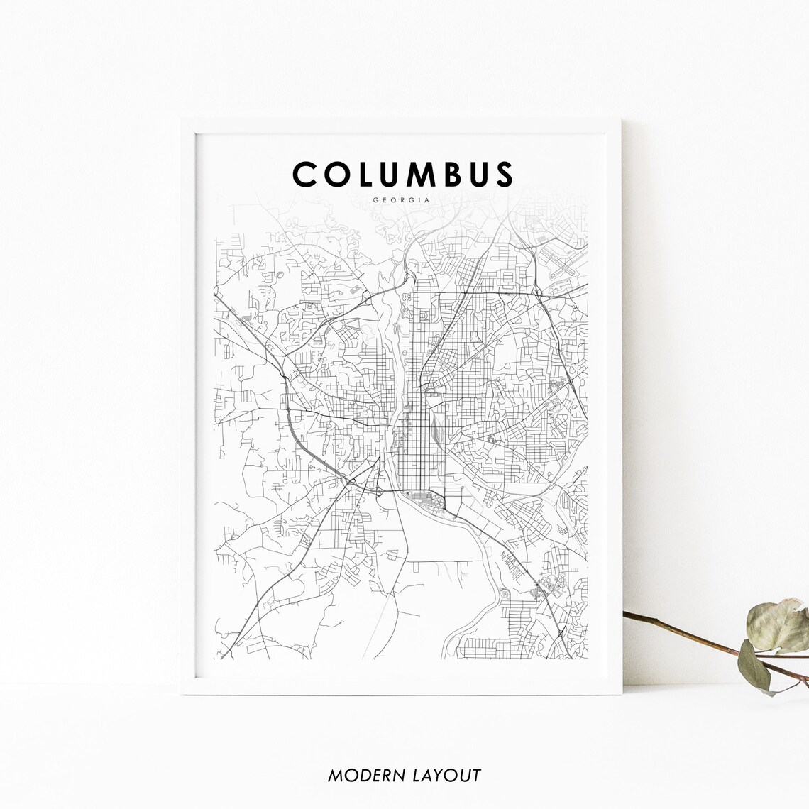 Columbus GA Map Print, Georgia City Street Poster