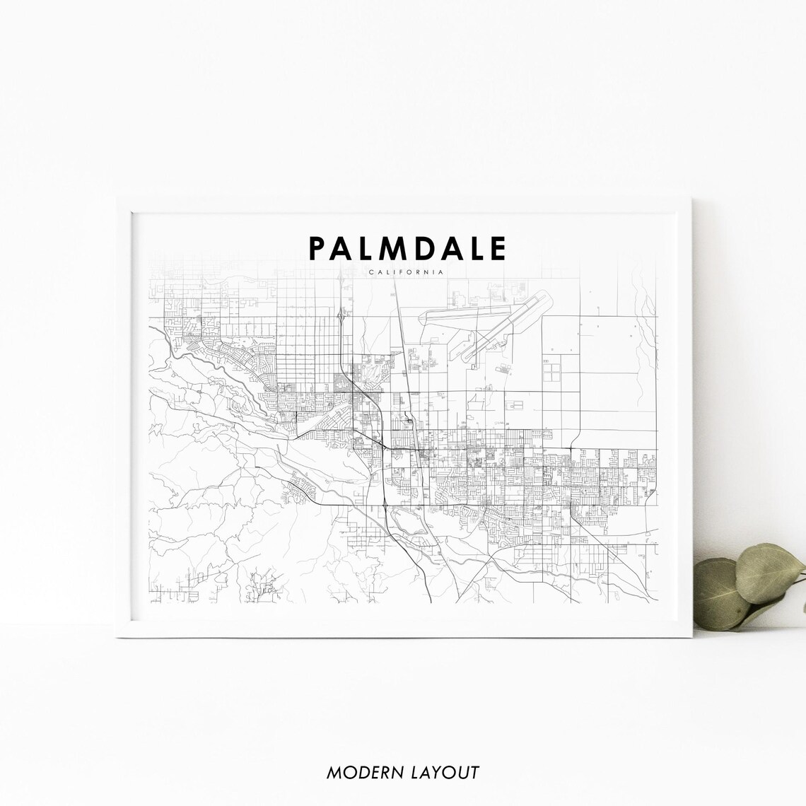 Palmdale California City Street Map Minimal Black Line Art Poster