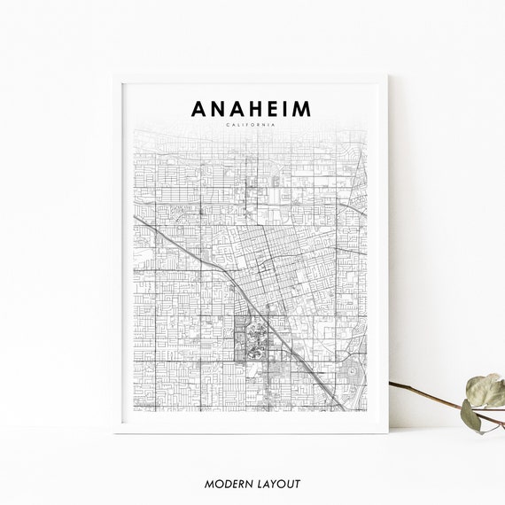 Anaheim CA Map Print, USA City Street Poster
