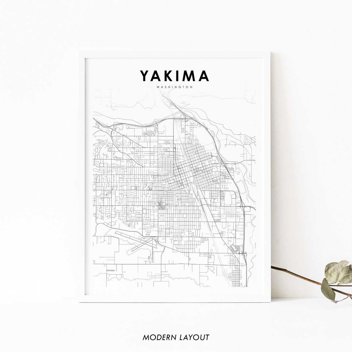 Yakima WA Map Print, Washington Street Map Poster