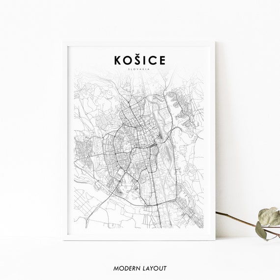 Kosice Slovakia Map Art Print, City Street Map