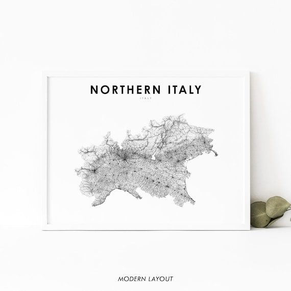 Northern Italy Minimalist Road Map Line Art Region Style Poster
