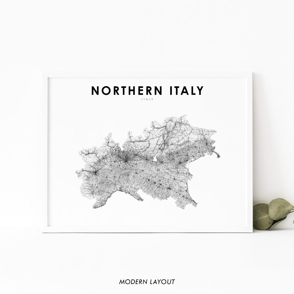 Northern Italy Minimalist Road Map Line Art Region Style Poster
