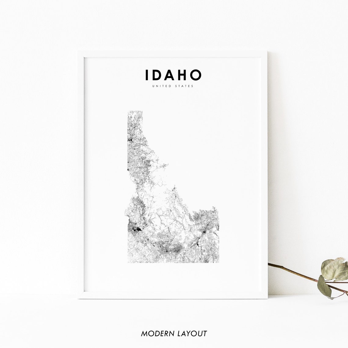 Idaho Map Print, State Road Art Poster