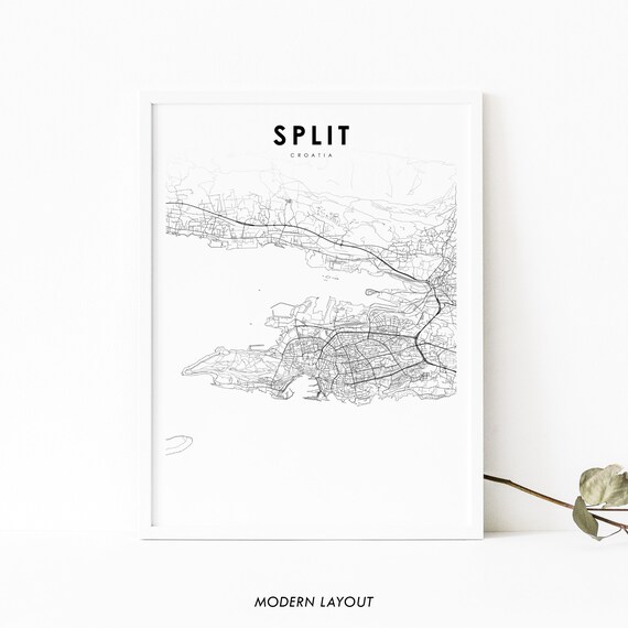 Split Croatia Map Print Art Poster Dalmatia City Street Road Nursery Room Wall Office Decor