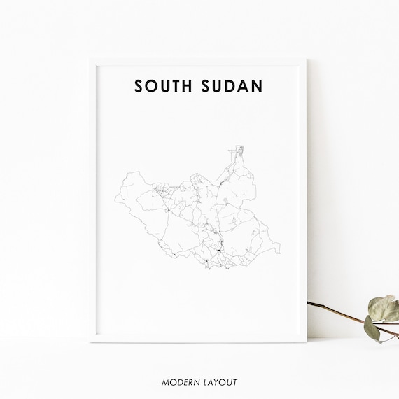 South Sudan Map Print Road Poster Country Art Juba Africa Nursery Room Wall Office Decor