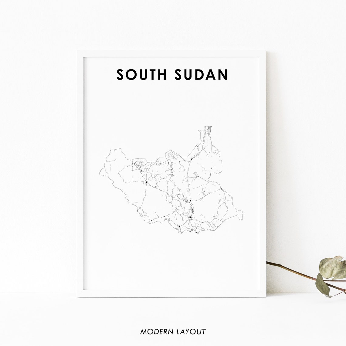 South Sudan Country Road Map Minimalist Modern Layout Africa Poster