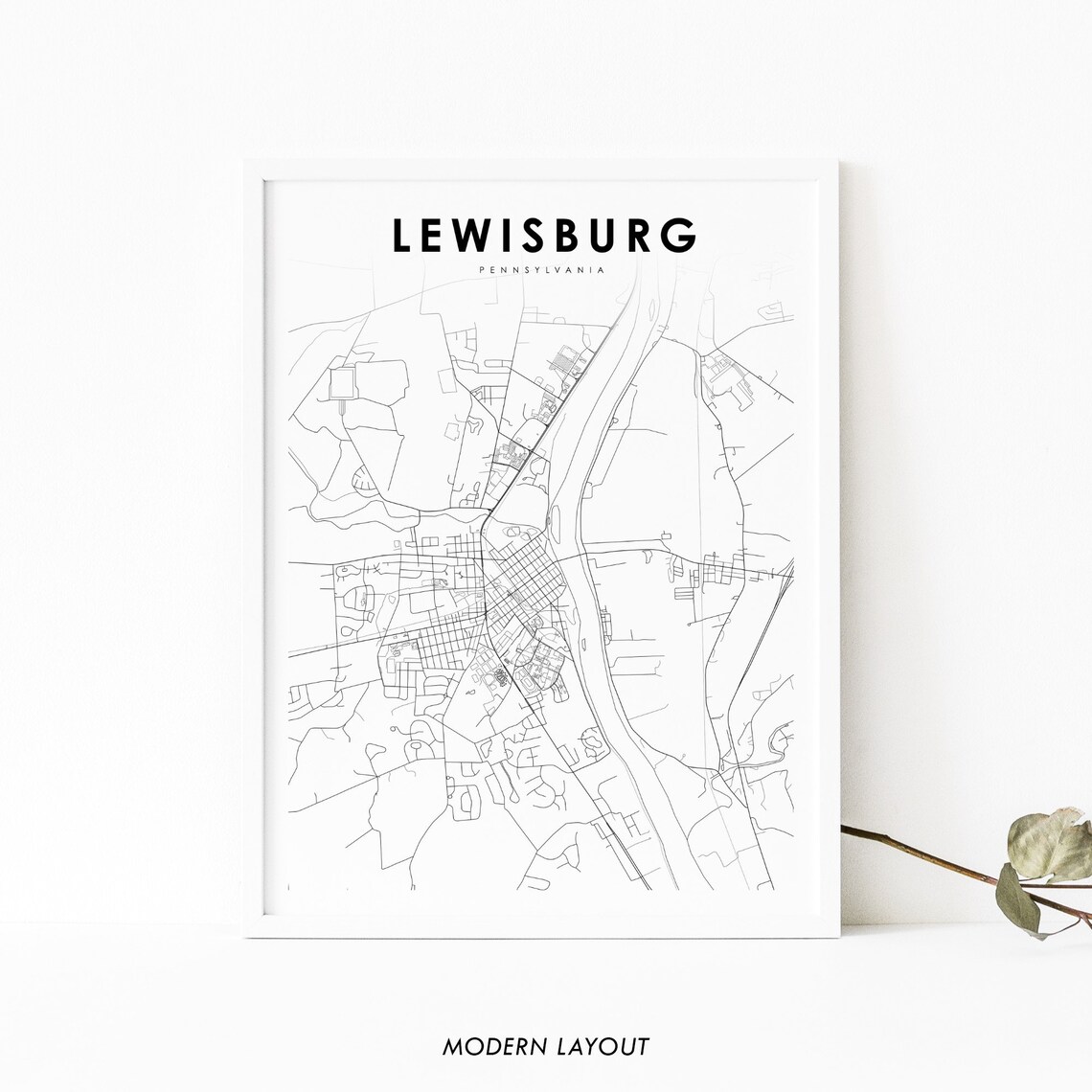 Lewisburg PA Map Print, Pennsylvania City Poster