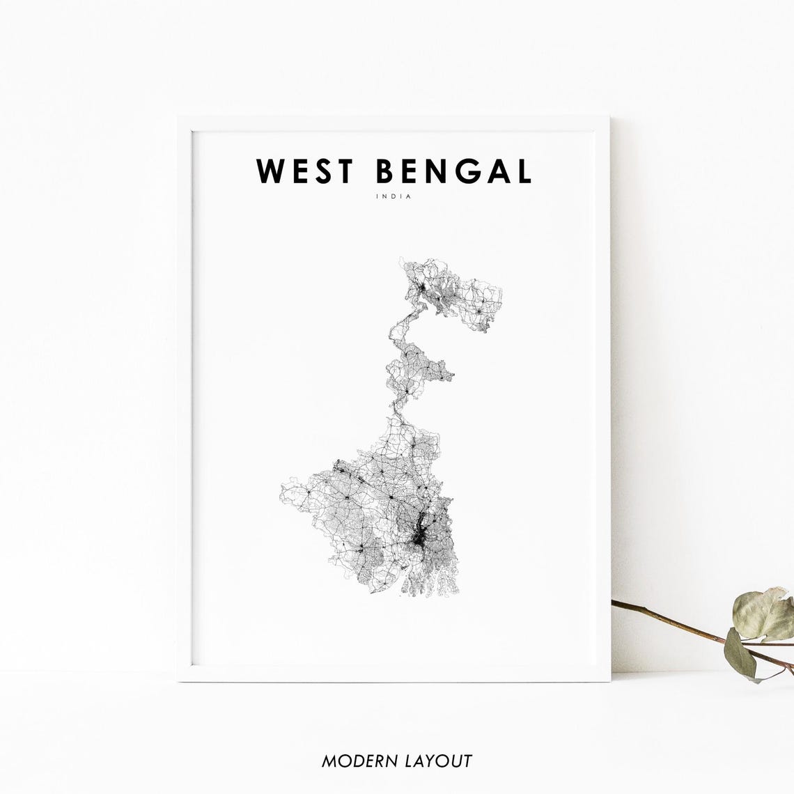 West Bengal India State Road Map Minimalist Modern Travel Poster