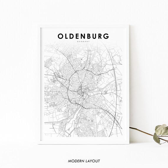Oldenburg Germany Minimalist Street Map Black and White Wall Art