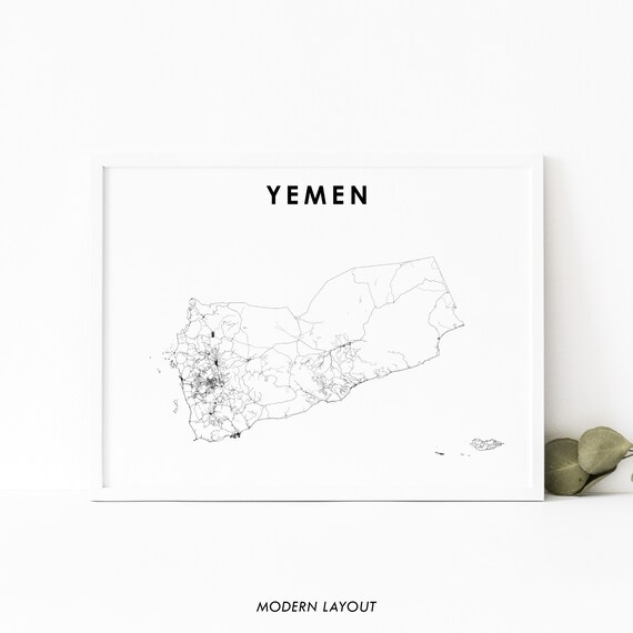 Yemen Country Road Map Art Modern Black White Home Decor Poster
