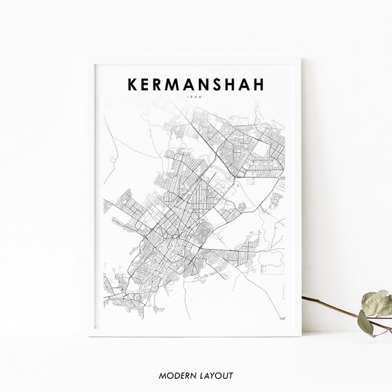 Kermanshah Iran Map Print Art Poster Kermshn City Street Road Nursery Room Wall Office Decor