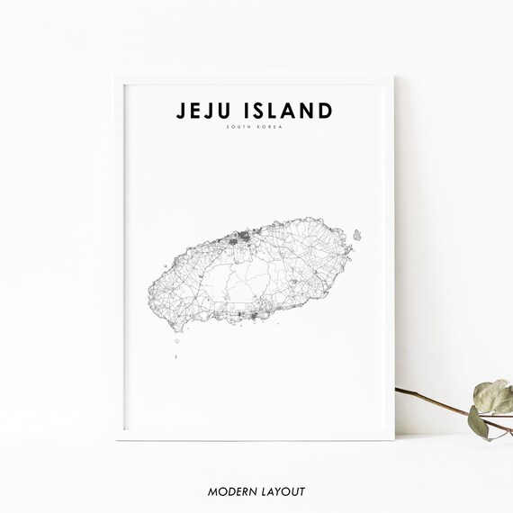 Jeju Island South Korea Road Map Line Art Modern Wall Poster