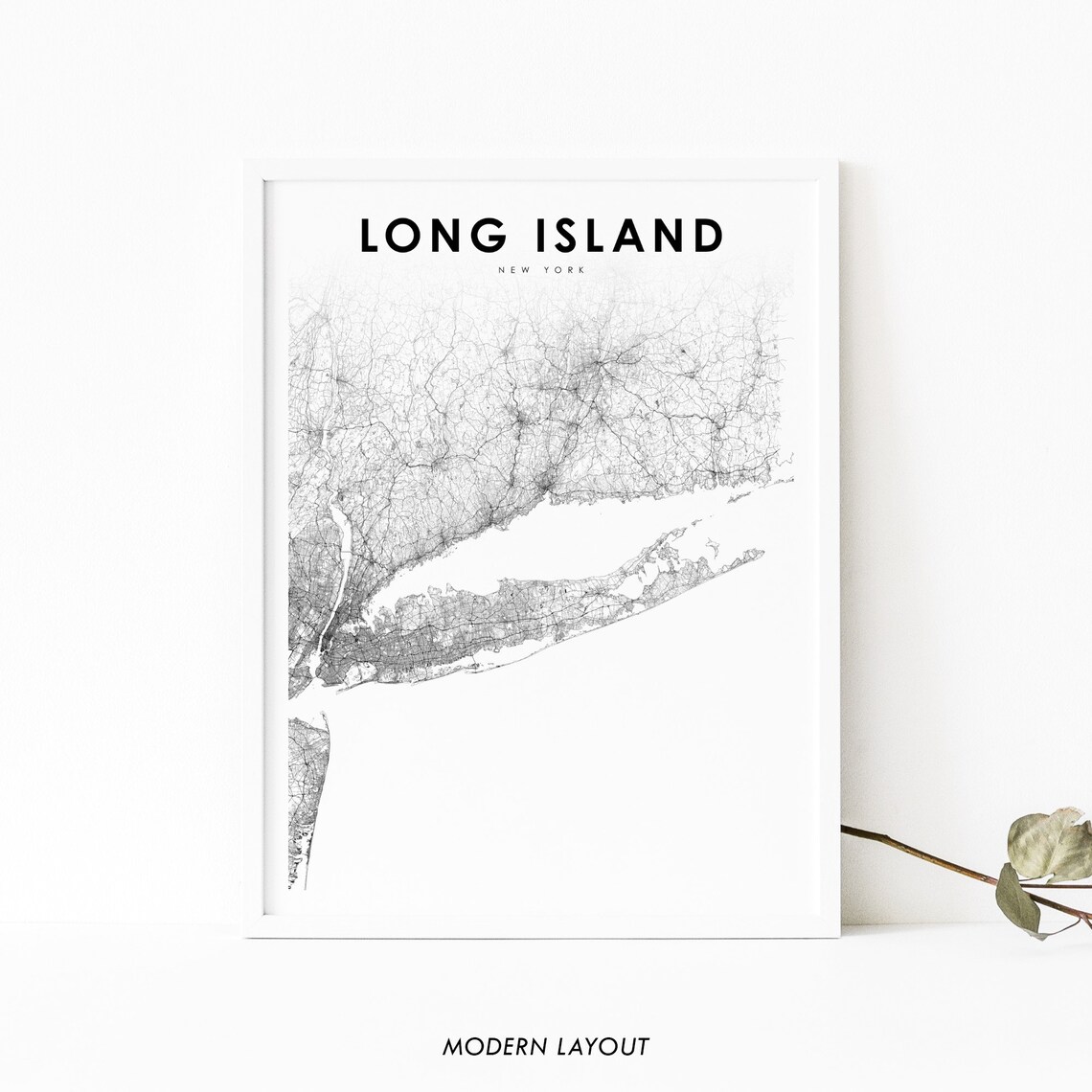 Long Island New York Minimalist City Street Map Modern Art Poster