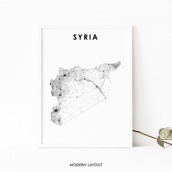 Syria Map Print, Damascus Country Road Poster