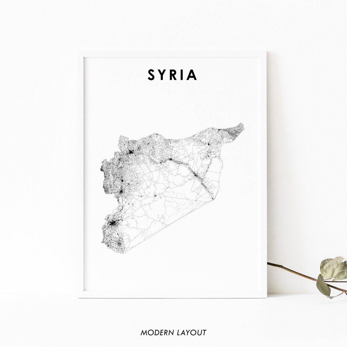 Syria Map Print, Damascus Country Road Poster