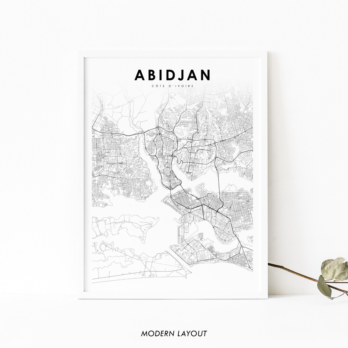 Abidjan C f4te d d'Ivoire Map Print, City Street Poster