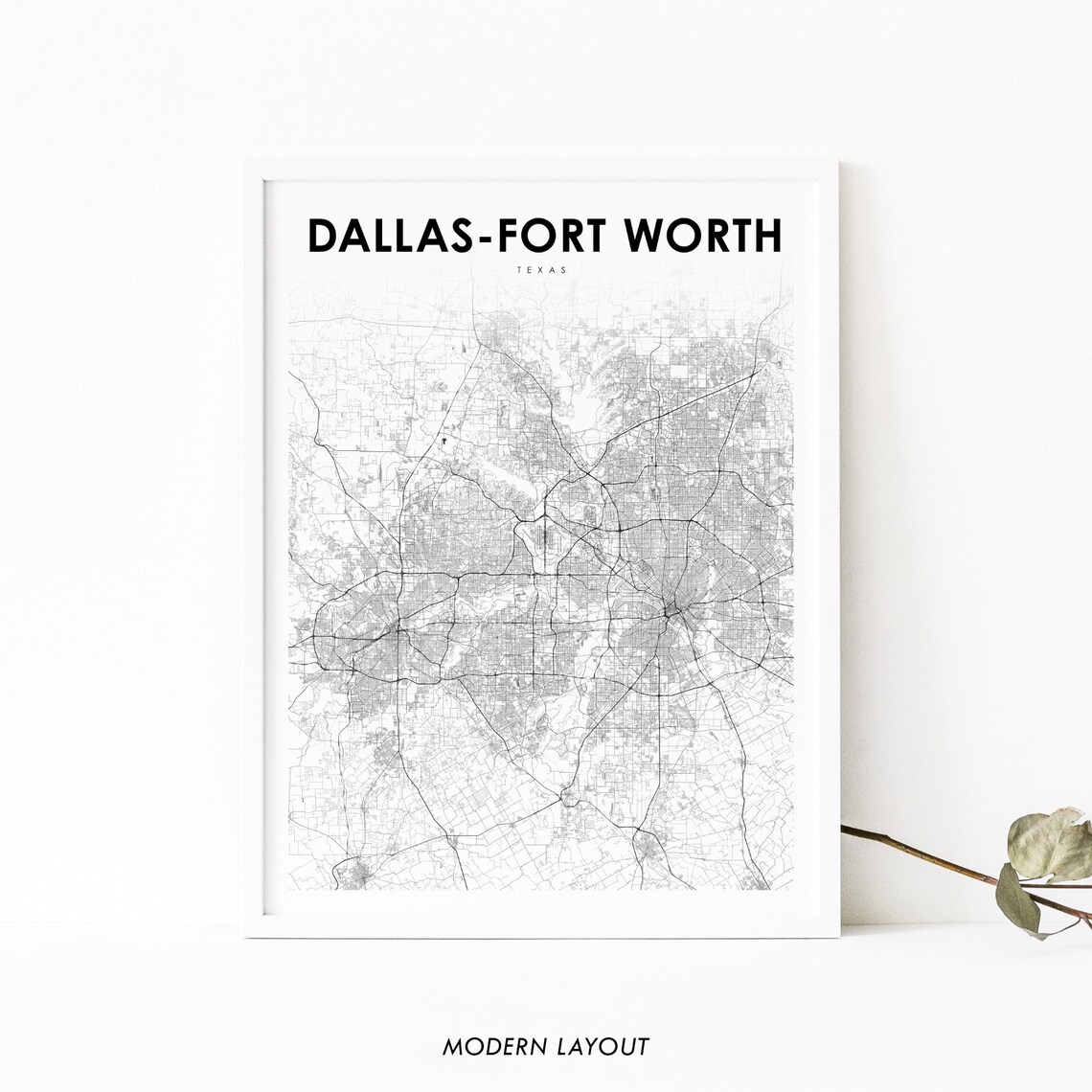 Dallas-Fort Worth TX Map Print, Texas City Poster