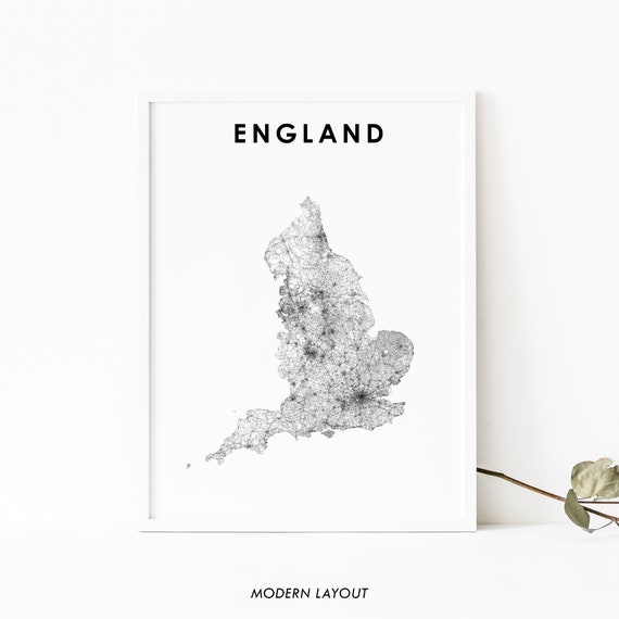 England Map Print, UK Road Art Poster