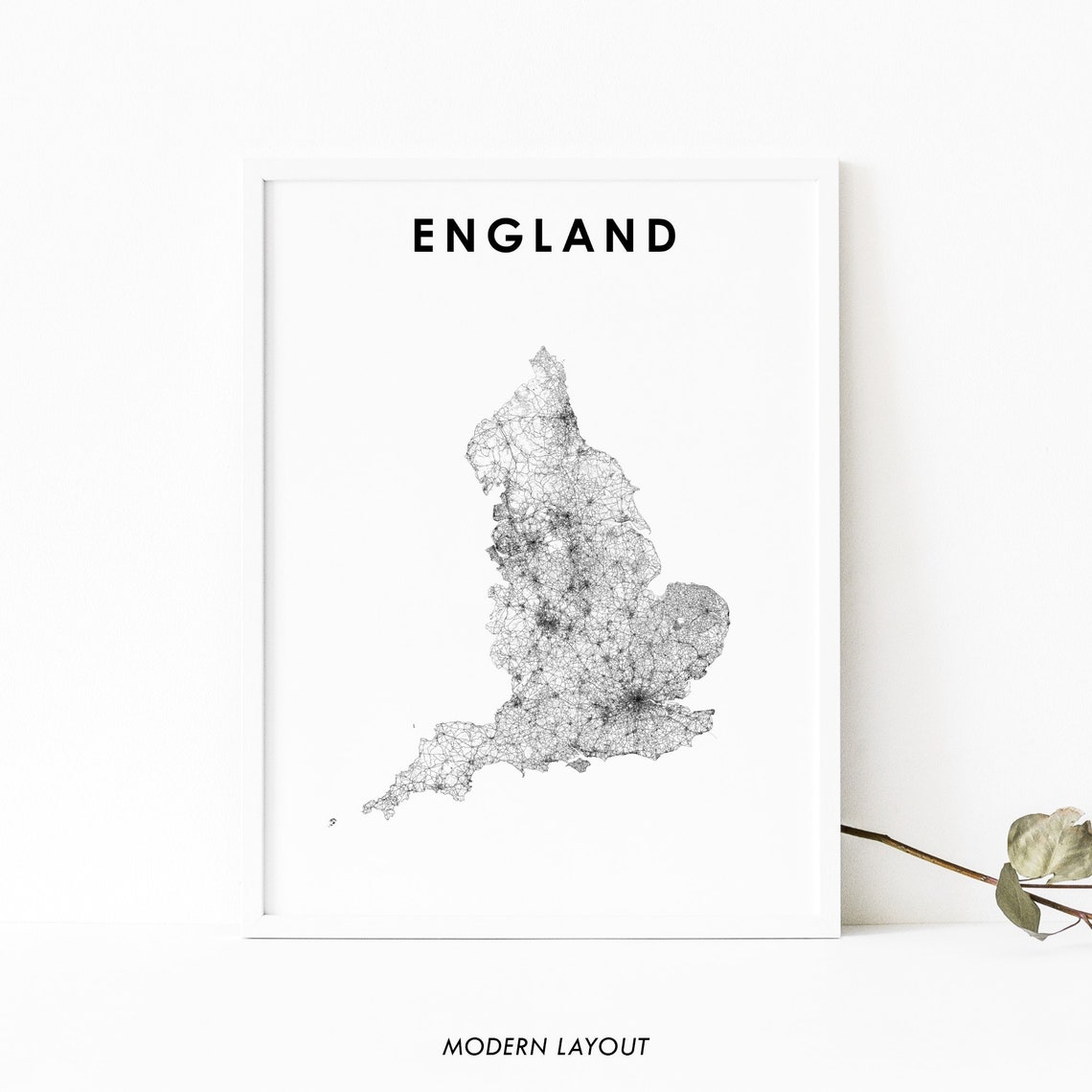 England Map Print, UK Road Art Poster