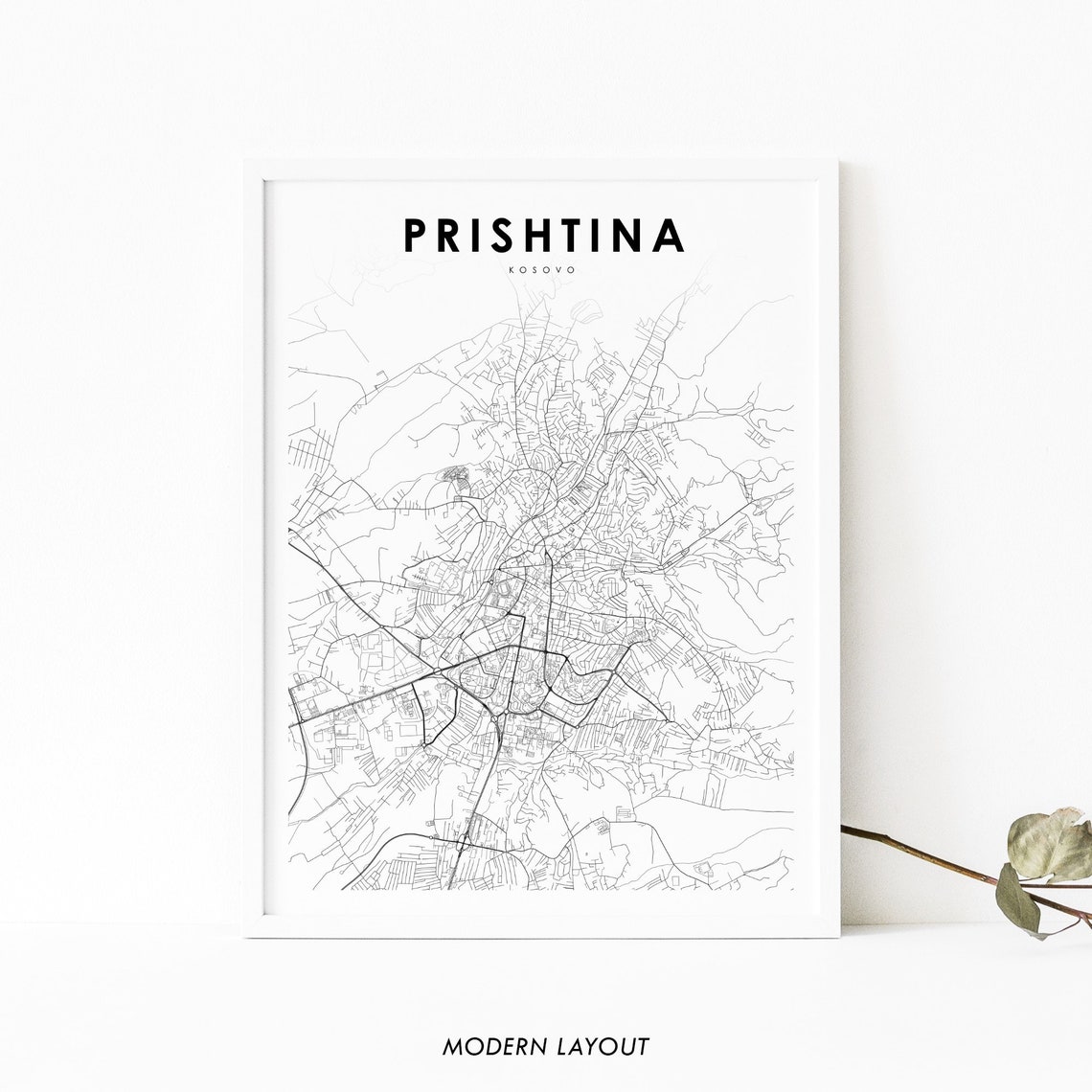 Prishtina Kosovo Minimalist Street Map Poster Modern Decor Art