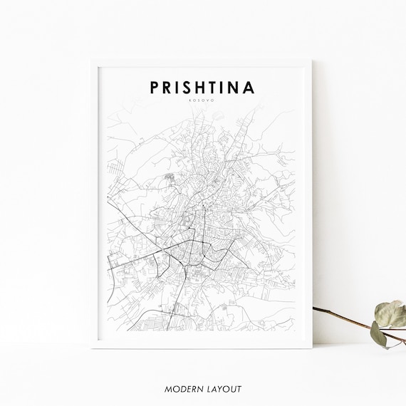Pristina Kosovo Map Print Art Poster Prishtina Prishtin City Street Road Printnursery Room Wall Office Decor
