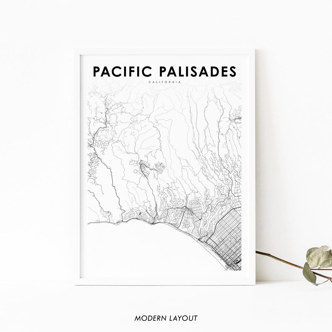 Pacific Palisades California Minimalist City Street Map Art Poster
