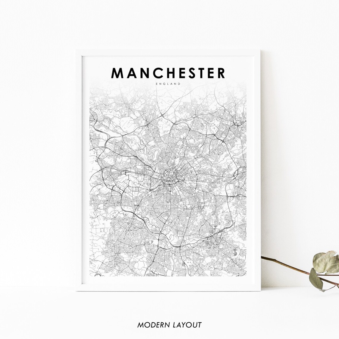 Manchester Area England Map Print, UK Travel Poster