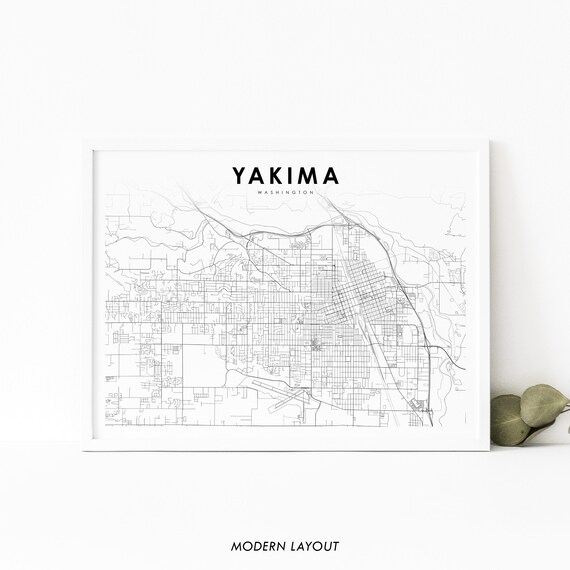 Yakima Wa Map Print Washington Usa Art Poster City Street Road Nursery Room Wall Office Decor