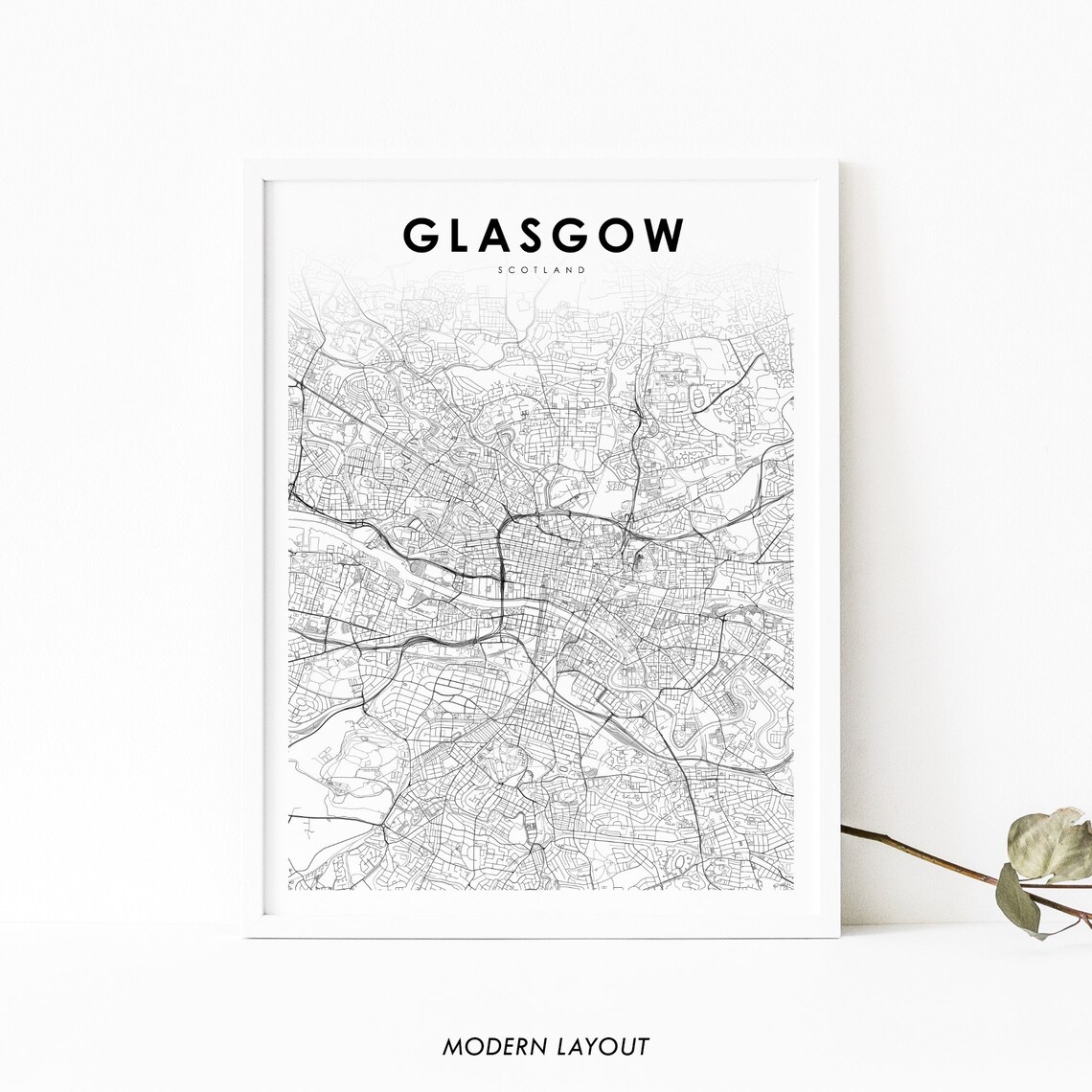 Glasgow Scotland Map Print, City Street Road Art