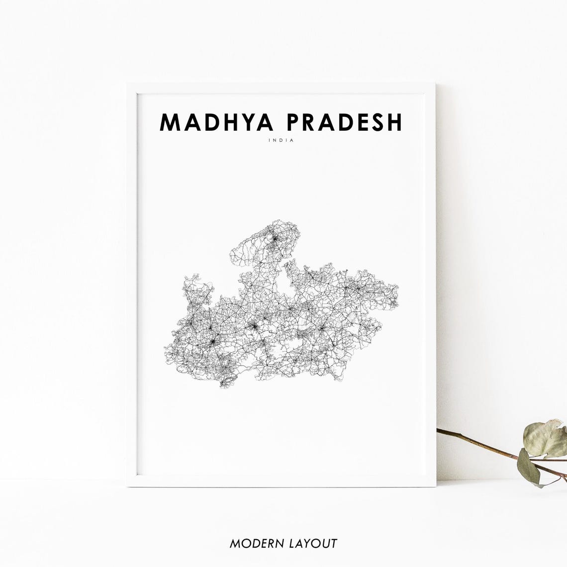 Madhya Pradesh India State Road Map Minimalist Travel Poster