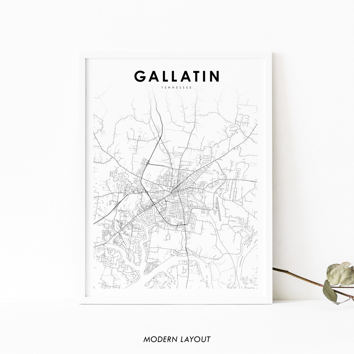 Gallatin TN Map Print, Tennessee USA Art Poster