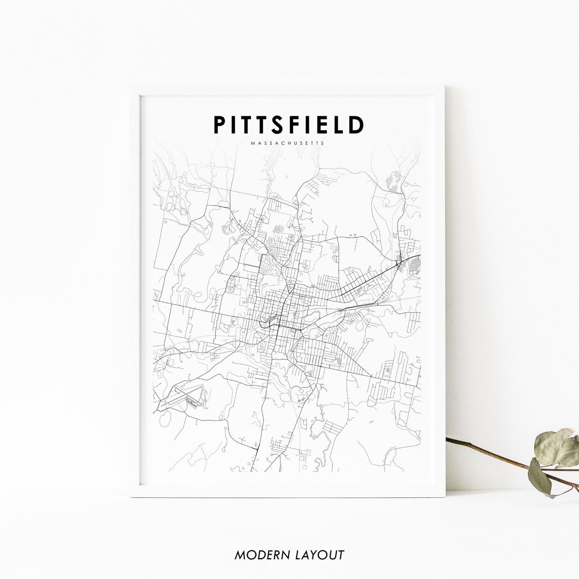 Pittsfield Massachusetts City Street Map Minimalist Line Art Poster
