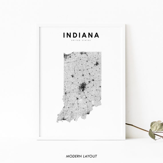 Indiana Map Print, State Road in USA Poster