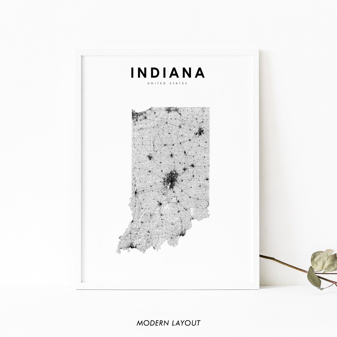 Indiana Map Print, State Road in USA Poster